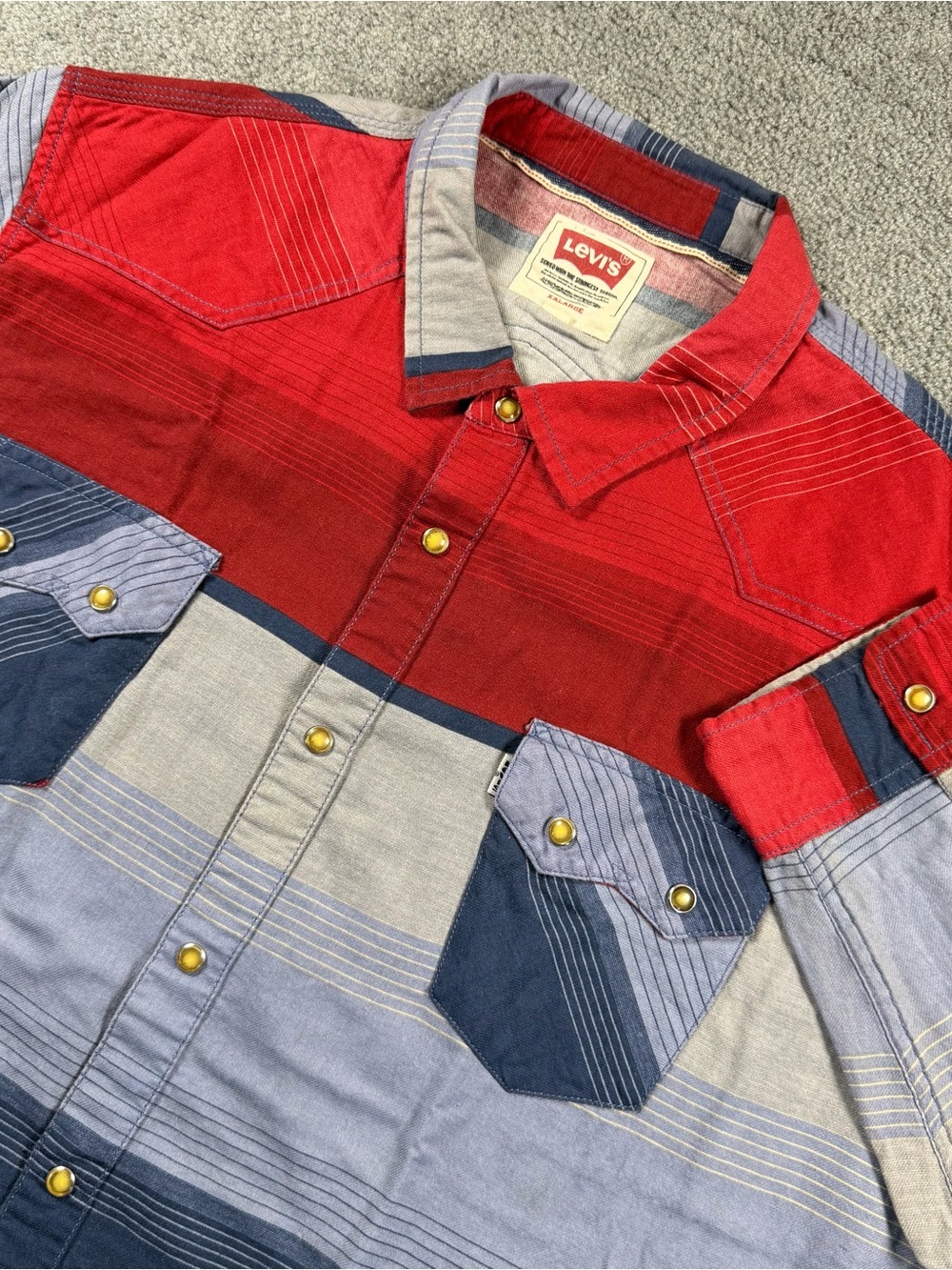 Levis Vintage Pearl Snap Plaid Western Button Down Shirt Mens 2XL USA Cowboy